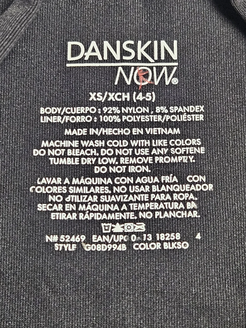 Danskin Now Girls' Black Long-Sleeve Dance Leotard with Cross-Back Straps XS 4/5